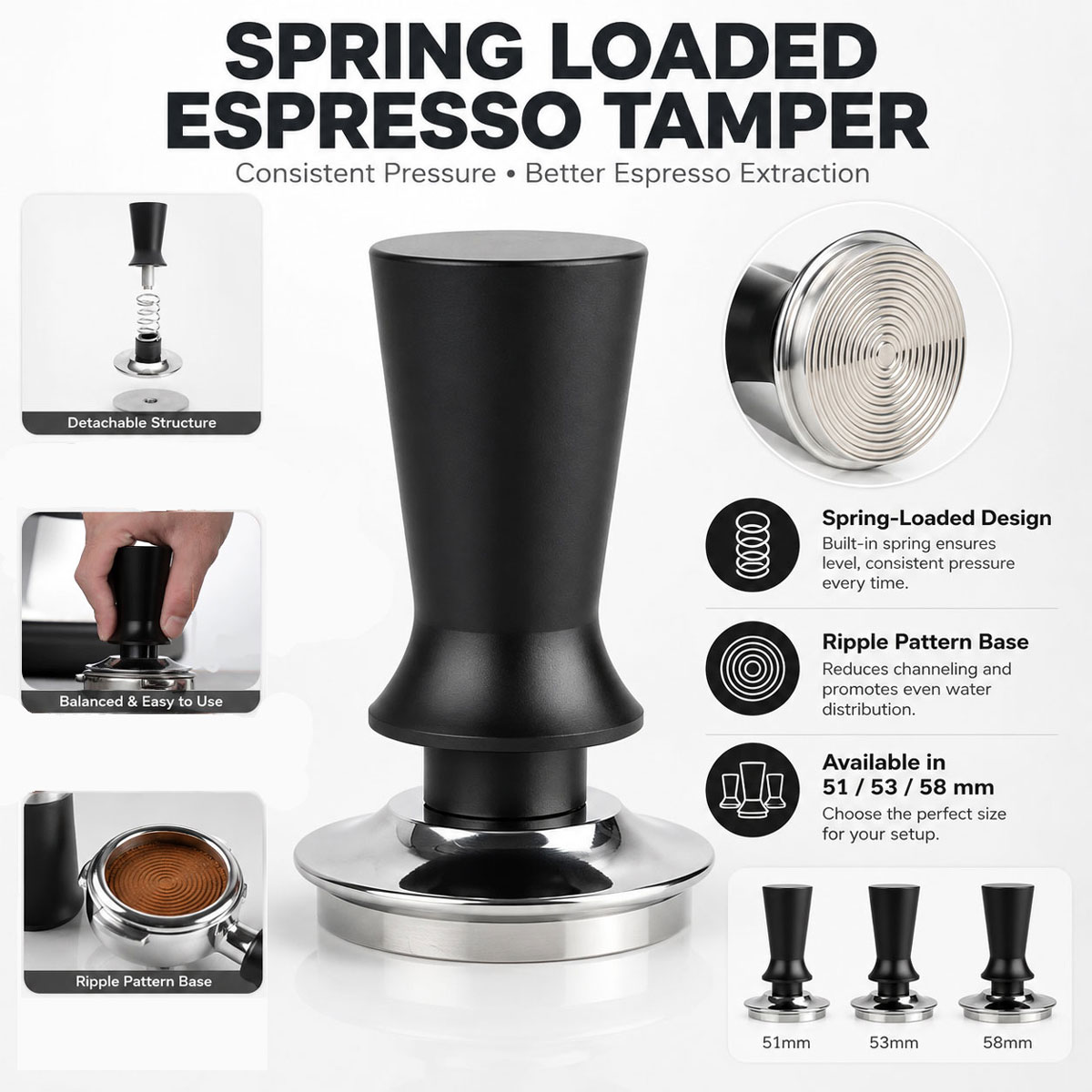 Coffee Tamper Leveler - 1 buah Tamper Kopi 51/53/58 mm,