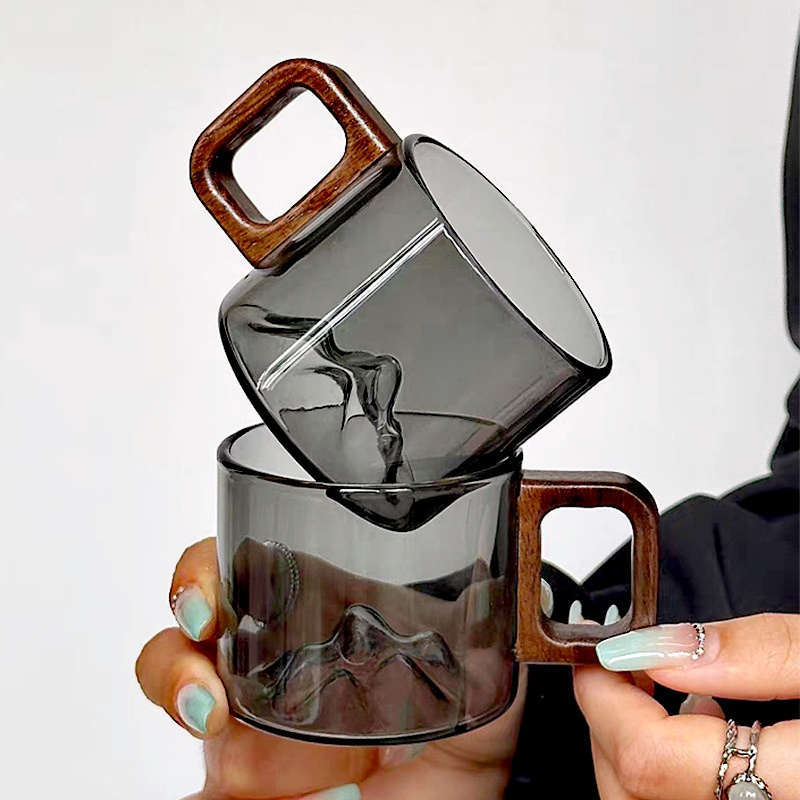 Coffee Tea For Me - Cangkir kopi kaca gagang kayu kenari